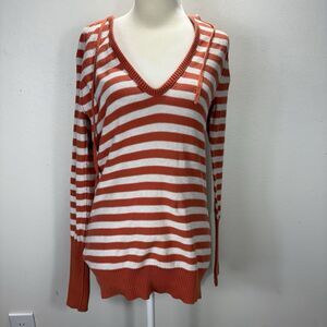 AMERICAN EAGLE Y2K Striped V Neck Hoodie Sweater M Fitted 90s Streetwear Grunge